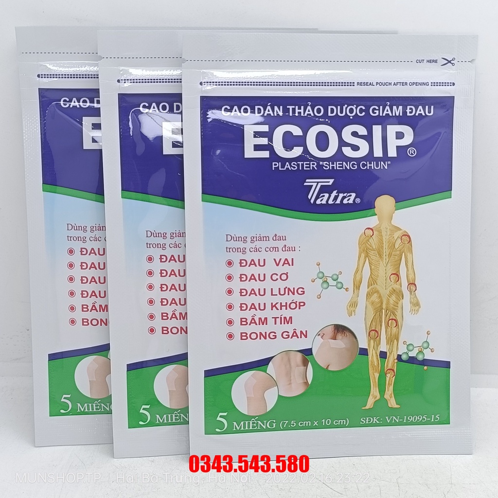 Cao dán thảo dược giảm đau ECOSIP Plaster gói 5 miếng