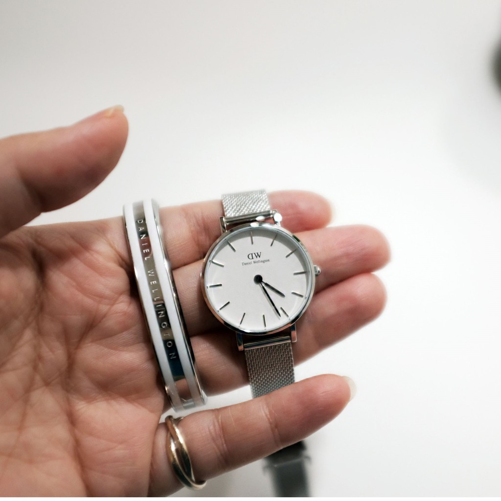 [𝐆𝐈𝐅𝐓 𝐒𝐄𝐓]Đồng Hồ Nữ Daniel Wellington Classic Petite Sterling White & Vòng Tay DW Slim Cuff Chính Hãng - OtisWatch