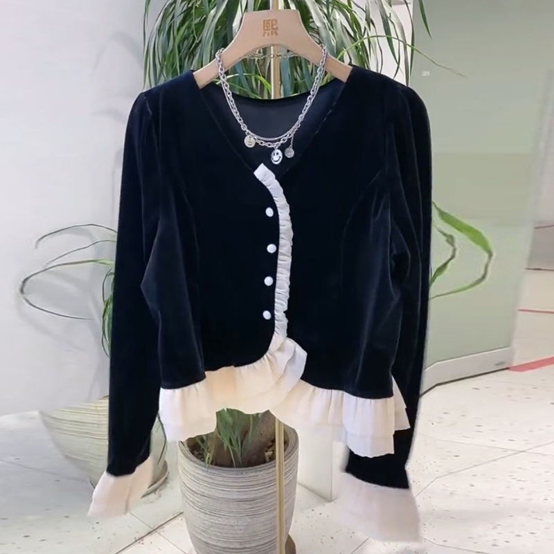 Áo Sơ Mi Nhung Thời Trang Thu Đông Phong Cách Pháp Dành Cho Nữ