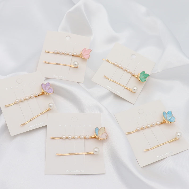 Set 2 chiếc Kẹp tóc đính ngọc cổ tích Hàn Quốc, phụ kiện cài tóc mái ngọt ngào cho cô gái