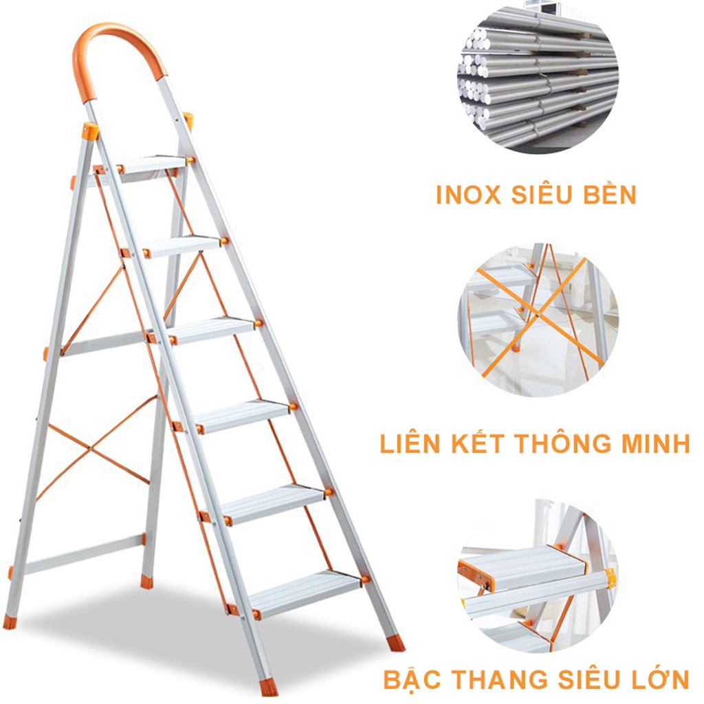 [Hàng Nhập Khẩu] Thang Nhôm Chữ A Tay Vịn Gấp Gọn Nhật Bản,  3-4-5-6-7 Bậc, Inox 304 Siêu bền có ảnh video Thật. MKS027