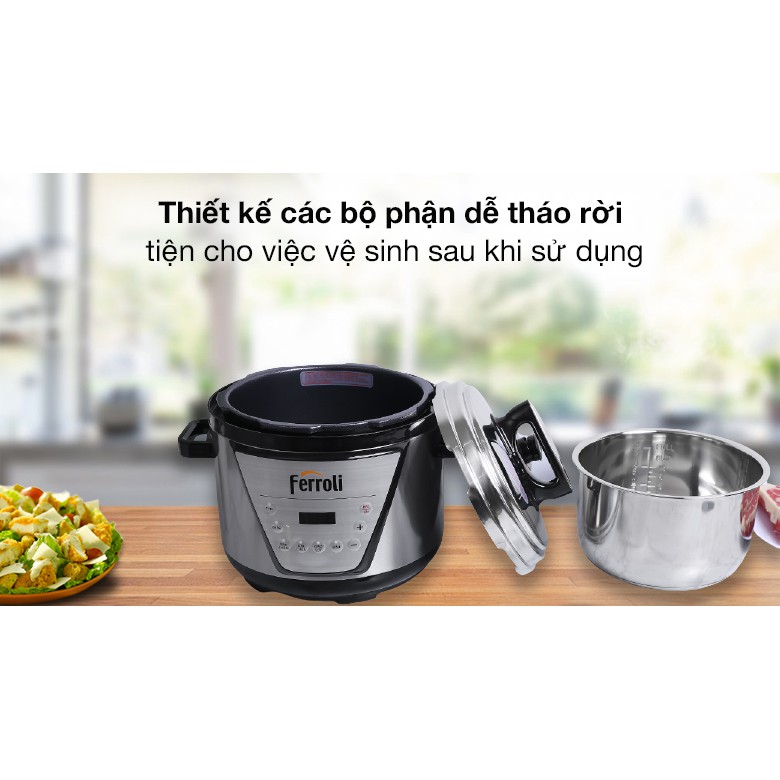 [Mã 254ELSALE giảm 7% đơn 300K] [HÀNG CHÍNH HÃNG] Nồi áp suất điện 5 lít đa năng Ferroli FPC900-D (Bảo hành 1 năm)