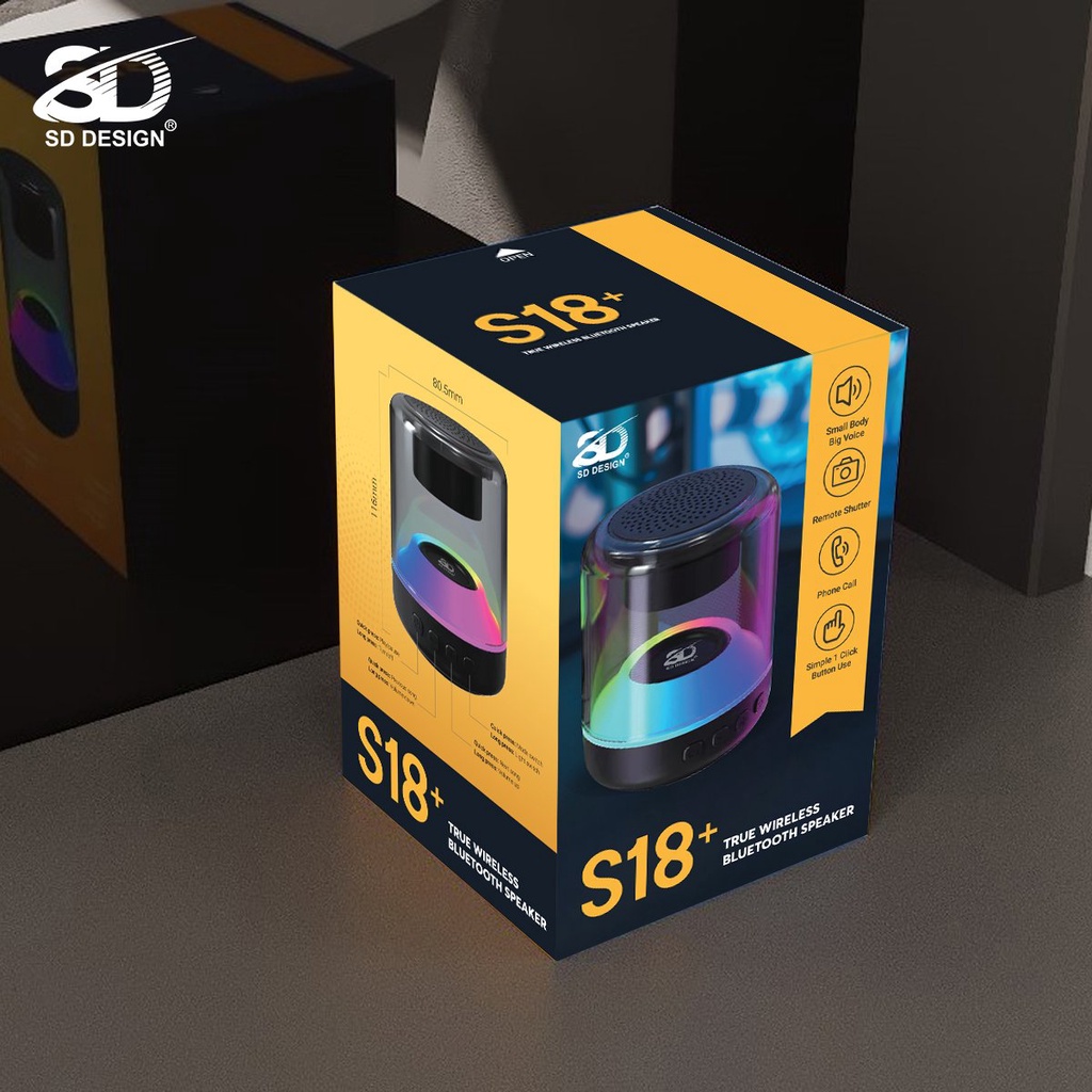 Loa Bluetooth Mini S18+ Không Dây Chính Hãng SD Design Nghe Nhạc Hay Đèn Led Sống Động Hỗ Trợ Cắm Thẻ Nhớ Và Cổng AUX