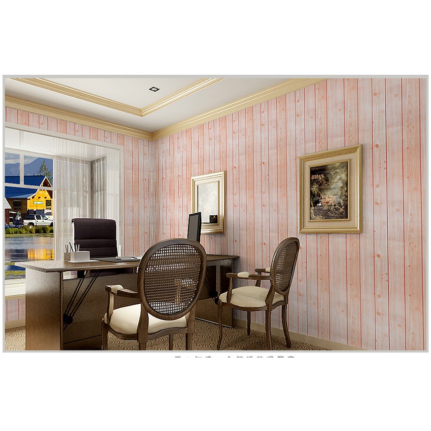 Giấy dán tường giả ván hồng sọc (khổ rộng 0.45m)