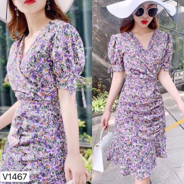 💥FREE SHIP💥Đầm Hoa Nhí Cổ Chéo Nhún Thun⚡️ | BigBuy360 - bigbuy360.vn