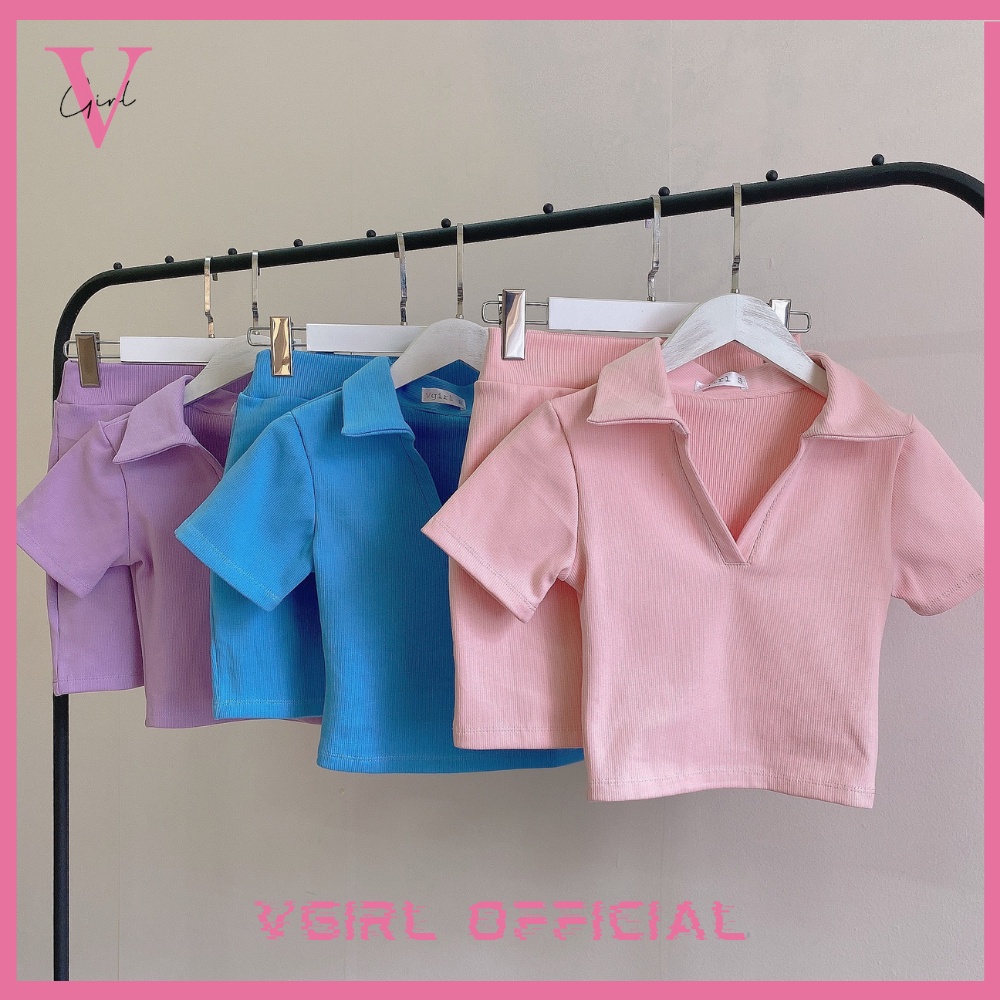 Set áo croptop nữ và chân váy VGIRL chất co giãn, kiểu dáng năng động, màu Hàn Quốc