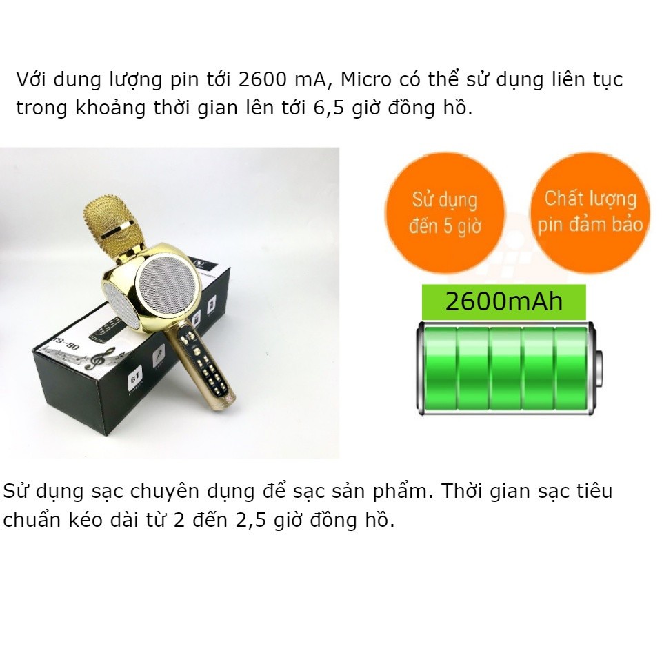 [Mã ELHACE giảm 4% đơn 300K] Micro karaoke GrownTech YS 90, hát nhạc có chức năng thu âm kiêm loa blutooth