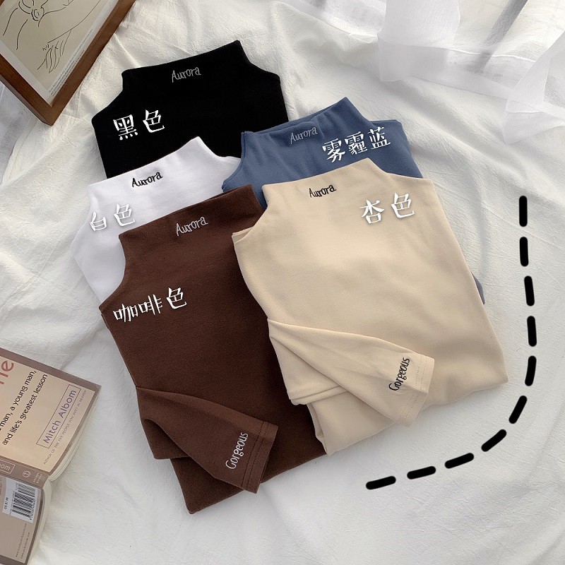 Áo thun nữ tay dài cổ lọ phong cách Hàn Quốc | BigBuy360 - bigbuy360.vn