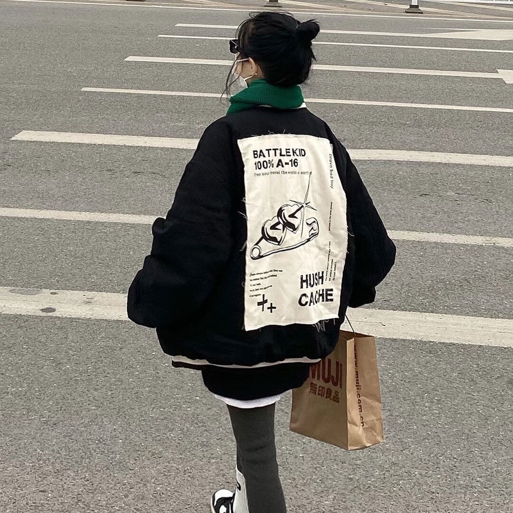 Áo Khoác Nỉ Dày Dáng Rộng Thêu Họa Tiết Phong Cách Rockmagic Mới Cho Nữ