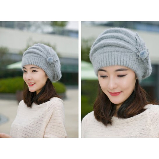 [QUẢNG CHÂU_TRỢ SHIP ĐƠN 50K] Mũ len, nón len xếp ly đính hoa A021 mềm mại, 2 lớp, lót lông, ấm ấp, dùng quanh năm