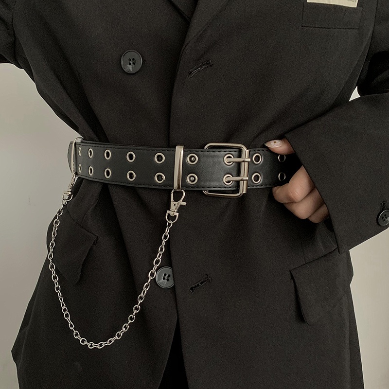 Thắt lưng phối dây xích màu tối phong cách punk Hàn Quốc đơn giản