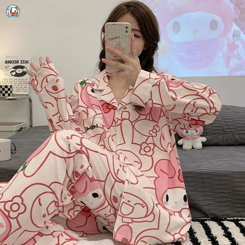 Bộ Đồ Ngủ Tay Dài Dáng Rộng In Họa Tiết Melody Dễ Thương Thời Trang Xuân Thu Cho Nữ