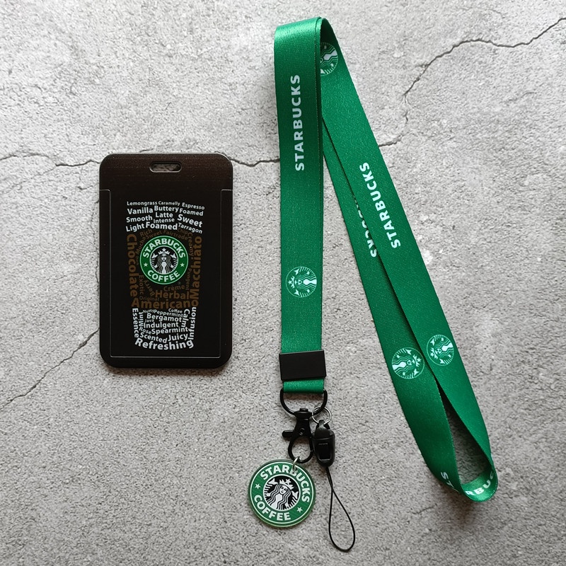 Vỏ Bọc Thẻ Tên Họa Tiết Starbucks Có Dây Đeo Tháo Gỡ Được Tiện Dụng