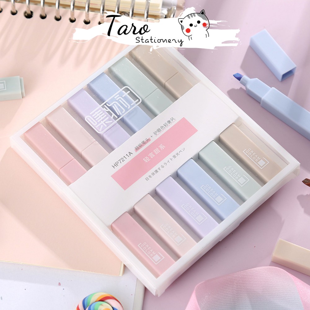 Bút highlight pastel 2 đầu B02 bút đánh dấu nhớ morandi từ vựng Tiếng Anh Taro Stationery