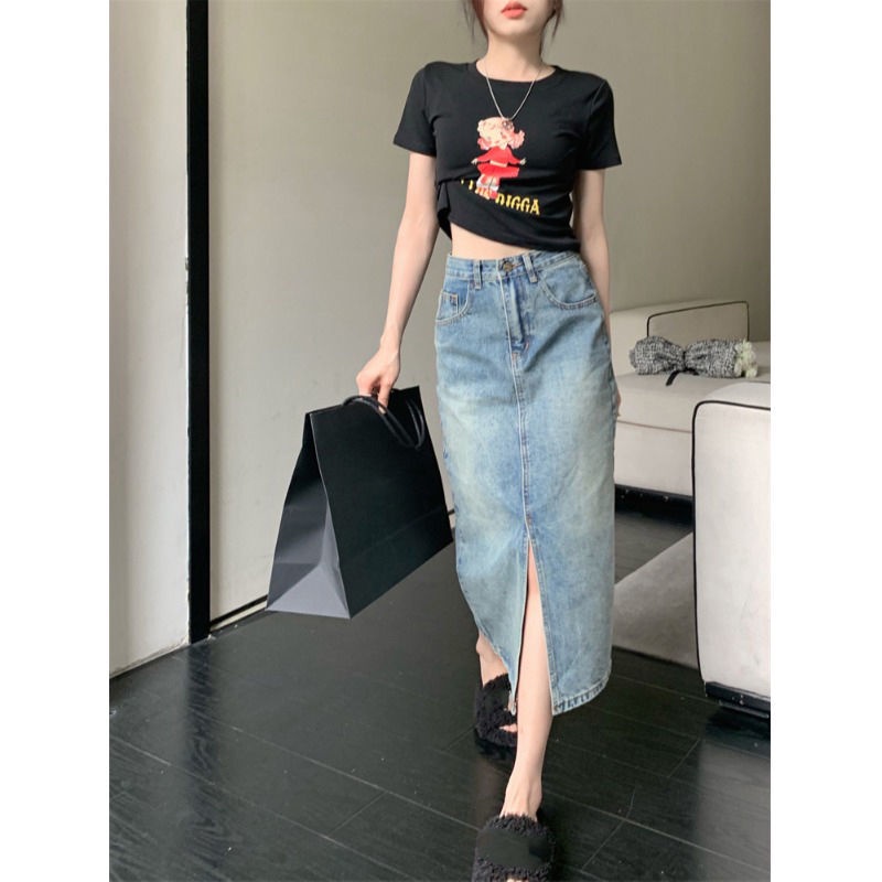 ✳✓►Chân Váy Denim Dáng Chữ A Lưng Cao Xẻ Tà Thời Trang Mùa Hè Hàng Mới Dành Cho Bạn Nữ 2022