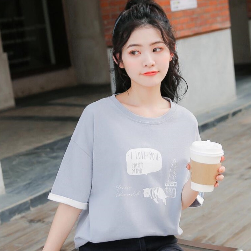 Áo Thun Cotton Màu Trơn Dáng Rộng Tay Lửng Thời Trang Mùa Hè Hàn Quốc Mới 2022