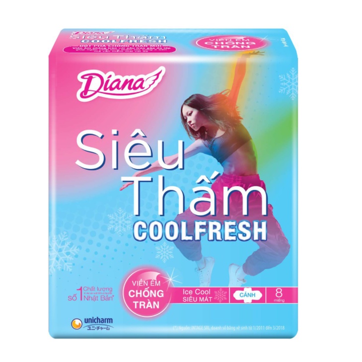 Bịch 6 gói Băng Vệ Sinh Diana siêu thấm COOL FRESH cánh 8M