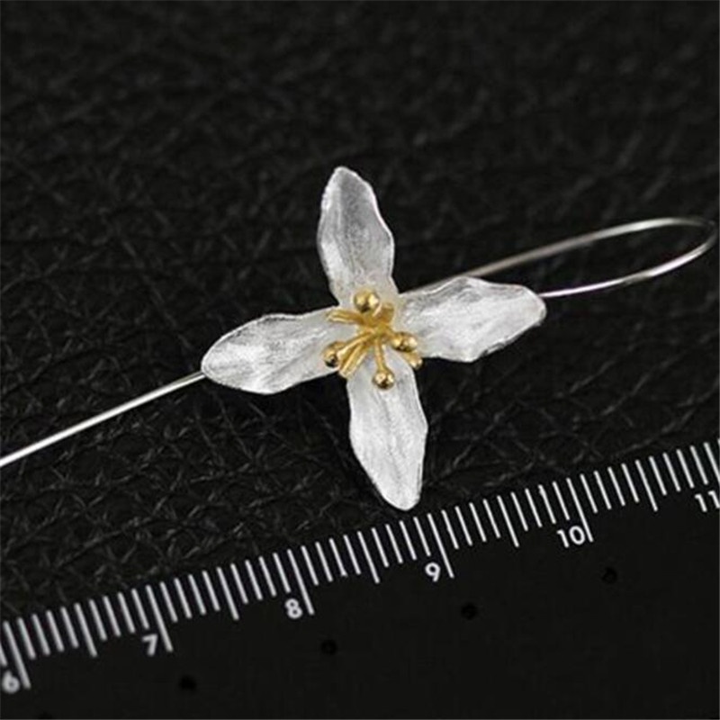 Bông Tai Mạ Vàng / Bạc 925 Họa Tiết Hoa Phong Cách Dân Tộc Thời Trang E144