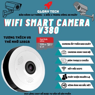 🔥KÈM THẺ NHỚ 128GB🔥Camera IP Wifi V380 Pro 360° Full HD Góc Quay Siêu Rộng - Camera ốp trần không dây Xem toàn cảnh