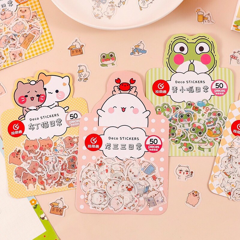 Gói 50 sticker trang trí động vật loại to