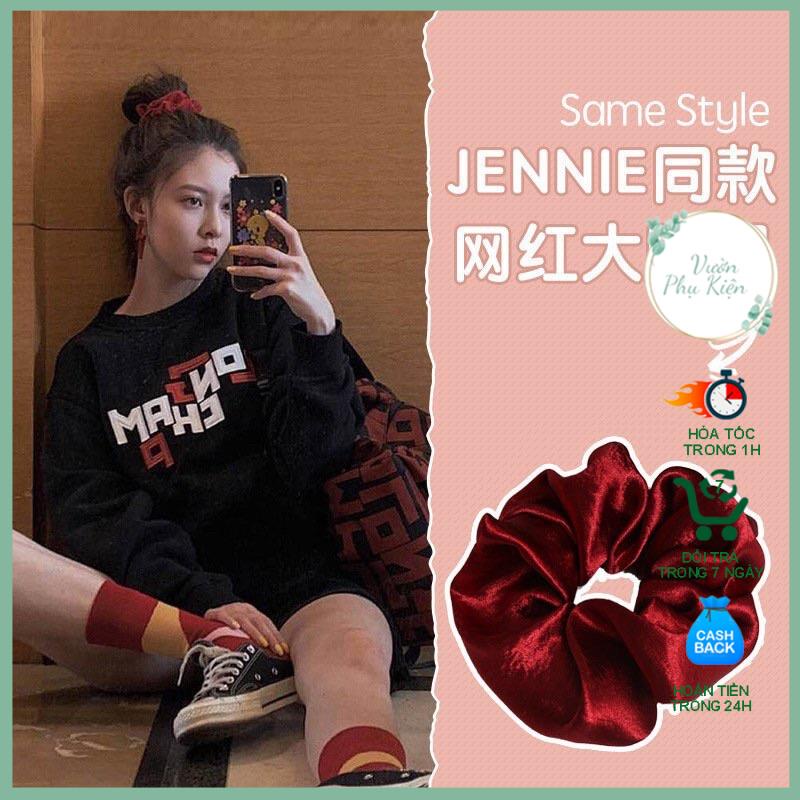 Cột tóc Scrunchies , Dây buộc tóc vải kẻ co giãn thời trang nhiều màu