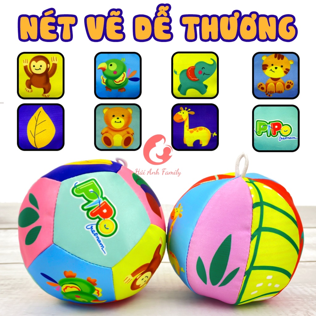 Đồ chơi Bóng Vải kèm lục lạc Pipo Animals loại 12 miếng ghép
