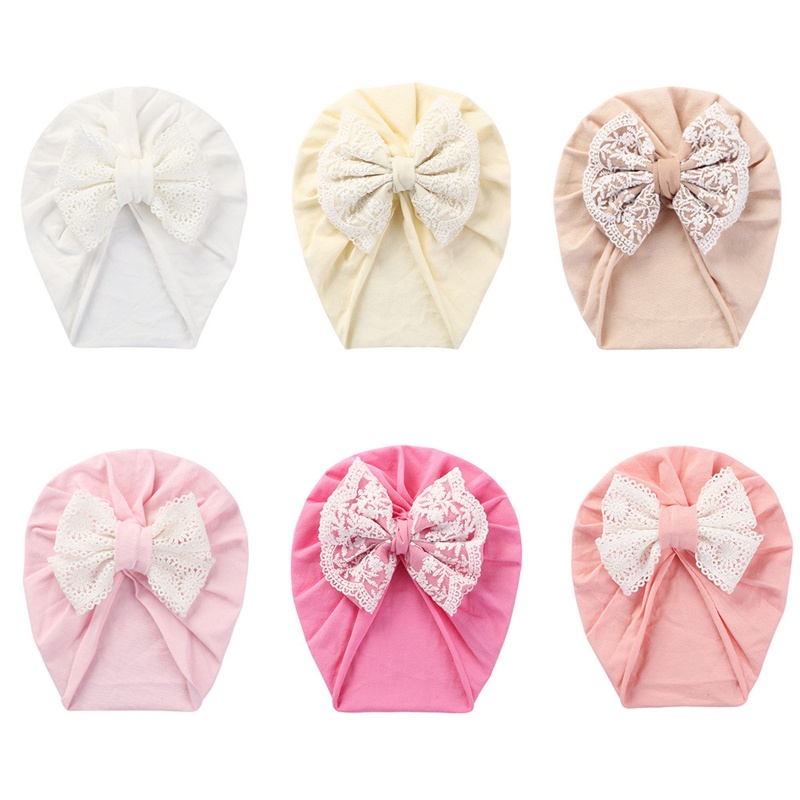 Mũ Turban Thắt Nơ Ren Thoáng Khí Thông Dụng Độ Co Giãn Cao Cho Bé Trai Bé Gái 0-24 Tháng Tuổi