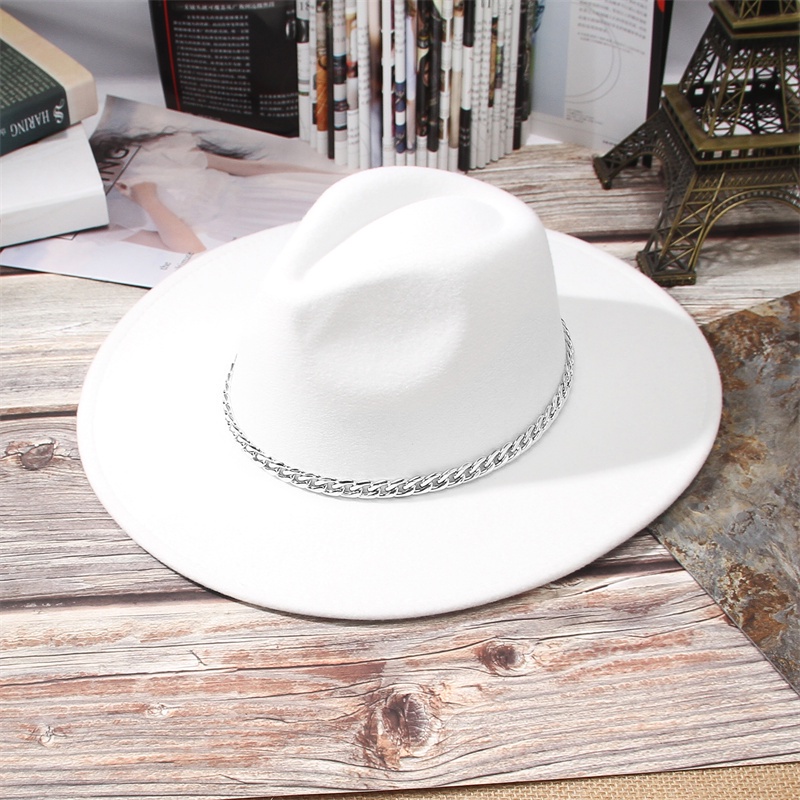 Mũ vành rộng đính dây xích kim loại thời trang cho nữ
