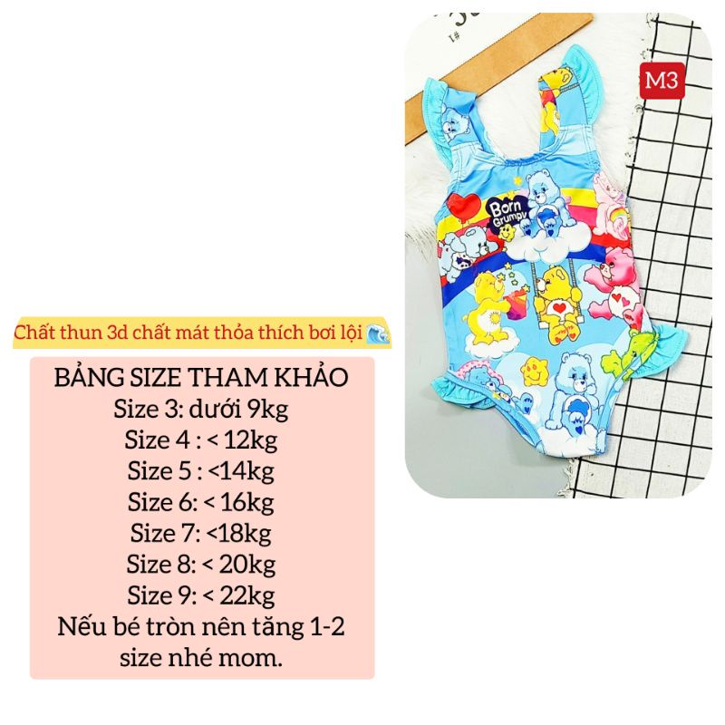 GSN9 (8KG -22KG) ĐỒ BƠI BÉ GÁI 1 MẢNH PHỐI BÈO HOẠT HÌNH SIZE NHÍ