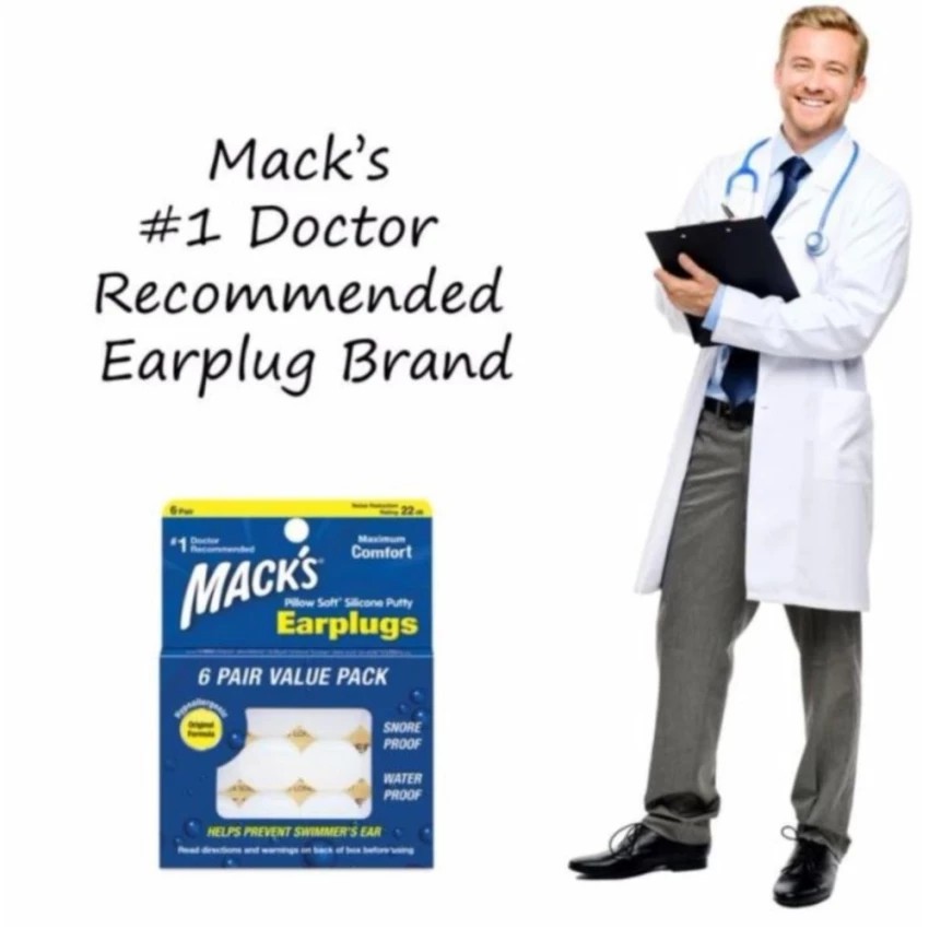 Nút bịt tai chống ồn Pillow Soft thương hiệu Mack's (USA), siêu mềm, bảo vệ tai giúp ngủ ngon, chống nước - Hộp 6 đôi