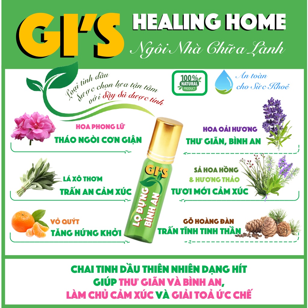 Lọ Đựng Bình An GI’S Healing Home – Ống Hít Tinh Dầu Giải Toả Cảm Xúc Tiêu Cực - Tinh Dầu Thiên Nhiên đầy đủ Dược Tính