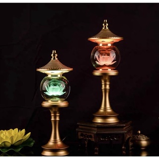 Đèn Thờ Cúng Hoa Sen Hình Tháp Pha Lê Cao Cấp - Đèn Led Trang Thờ Đổi Màu (Nhiều Size)