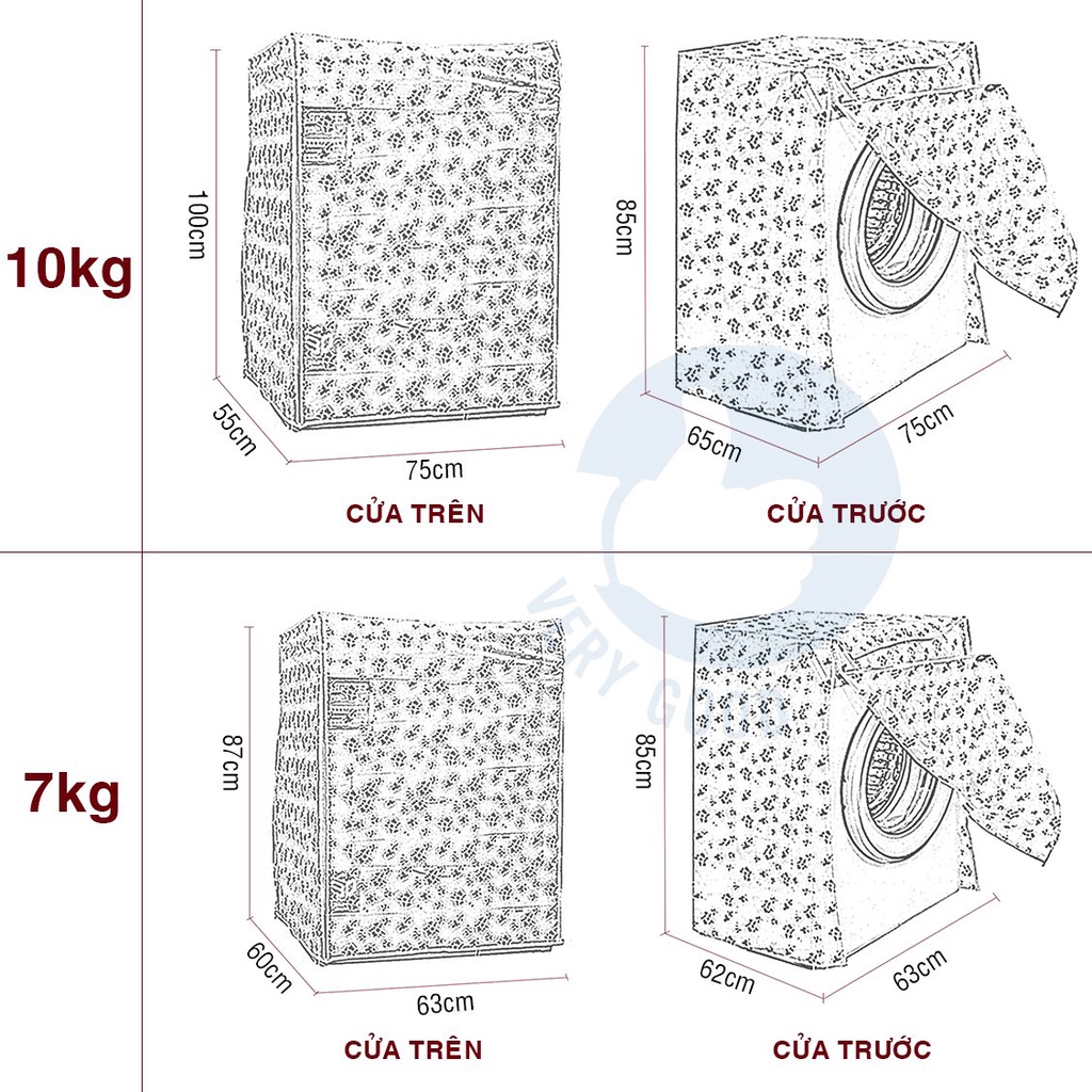 Vỏ bọc máy giặt (Phù hợp cho máy 7-10kg) chất liệu peva sang trọng, chống thấm nước cửa trước cửa trên tiện dụng HL10