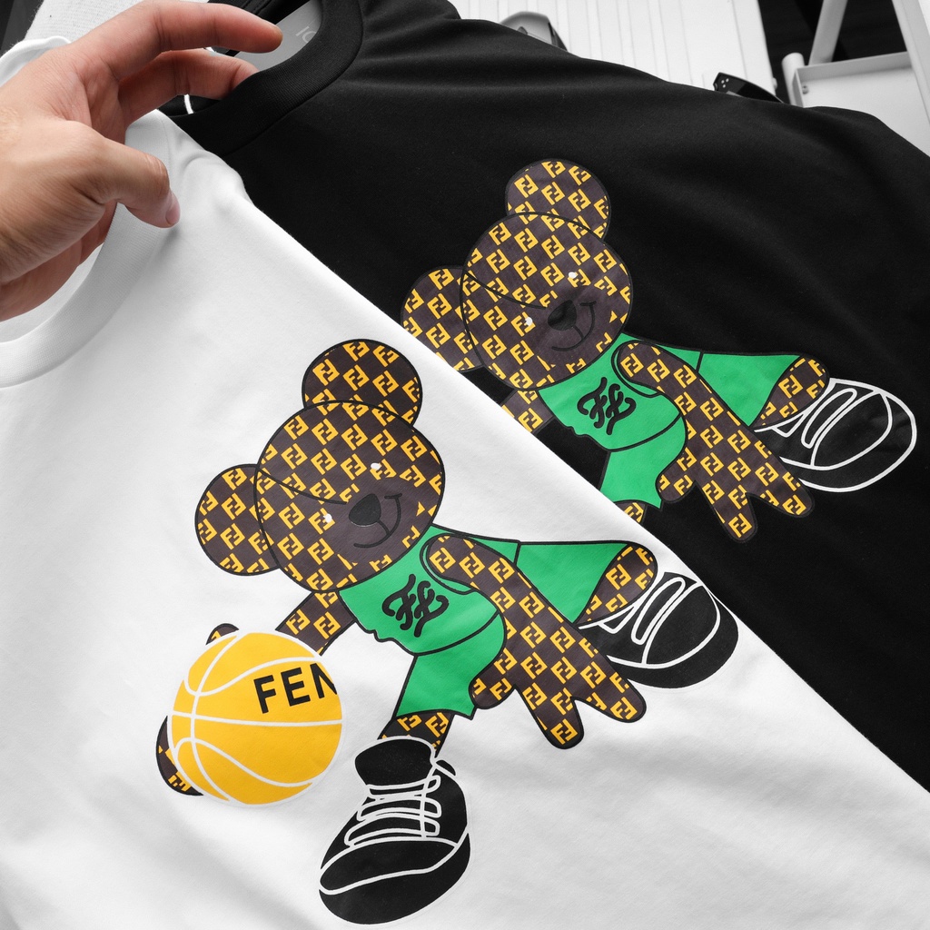 Áo phông nam, Áo thun nam hoạ tiết gấu  - màu trắng