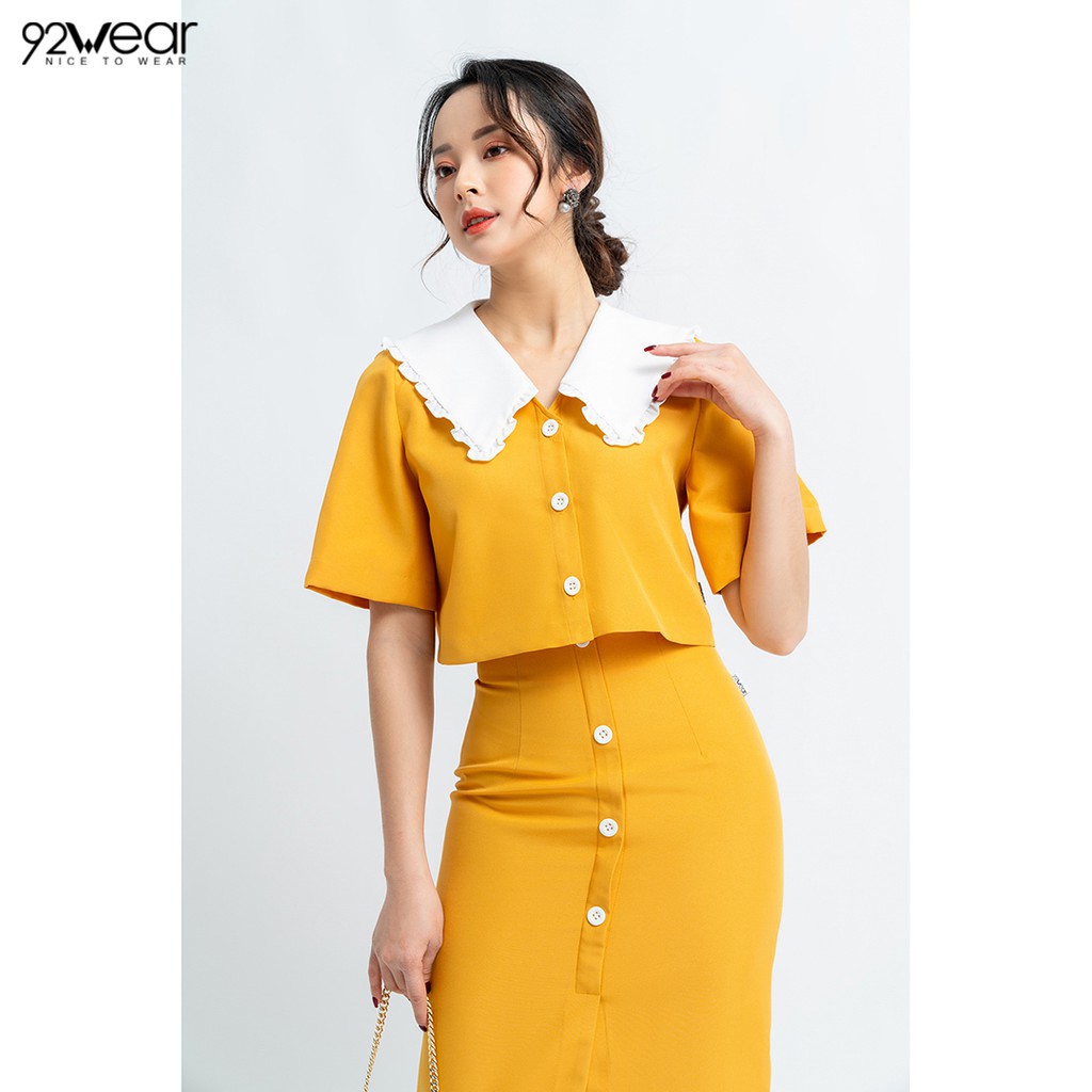 Áo croptop nữ phối cổ viền trắng ASW0692 - 92WEAR