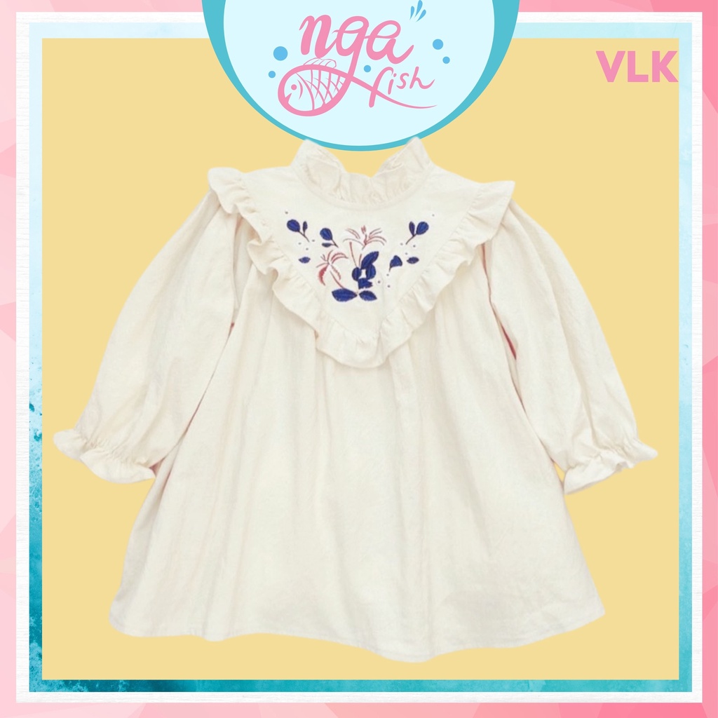 Váy thu đông bé gái dài tay Liebe kem thêu hoa xinh xắn Nga Fish VLK