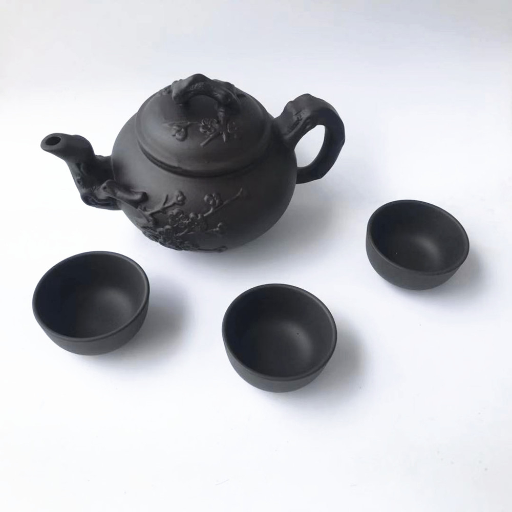 Bộ ấm sứ 400ml + 3 chiếc ly sứ 60ml làm bằng đất Tử Sa dùng để uống trà kiểu dáng thanh lịch
