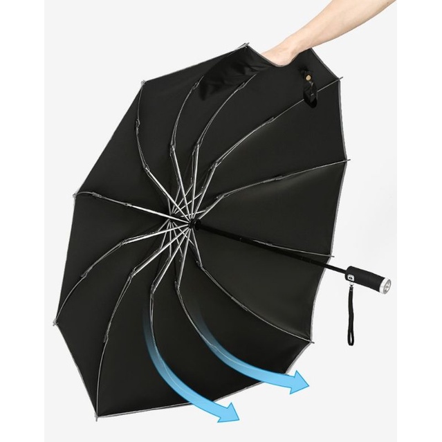 Ô dù tự động chống tia UV có đèn pin led siêu sáng, viền phản quang ban đêm cao cấp