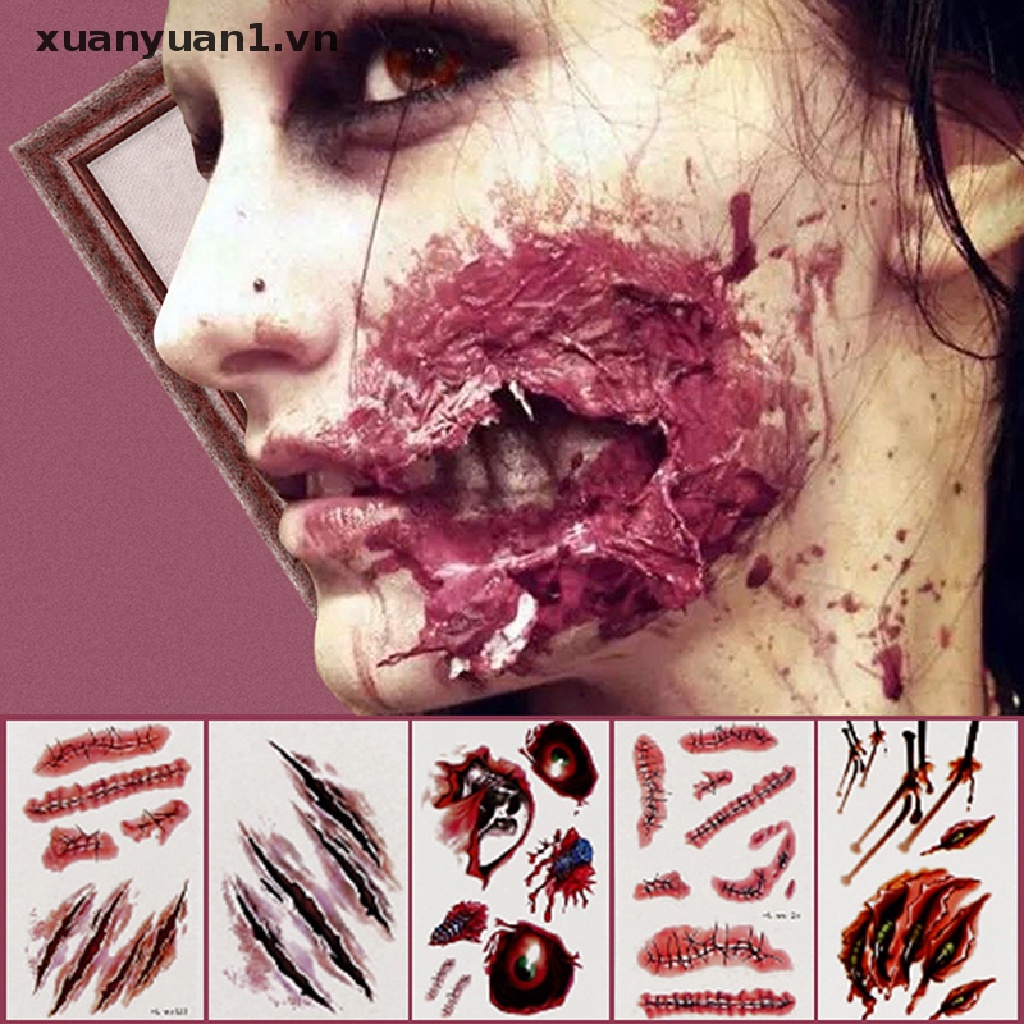 Hình Xăm Dán Vết Thương Máu Kinh Dị Hóa Trang Halloween