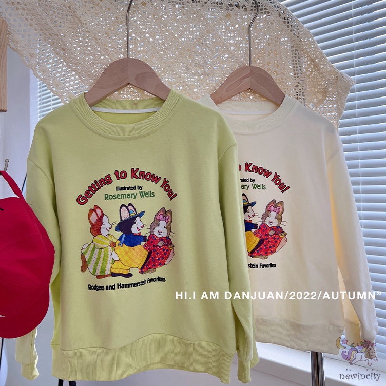 Áo Sweater Tay Dài In Hoạt Hình Kiểu Hàn Quốc Xinh Xắn Cho Bé Gái