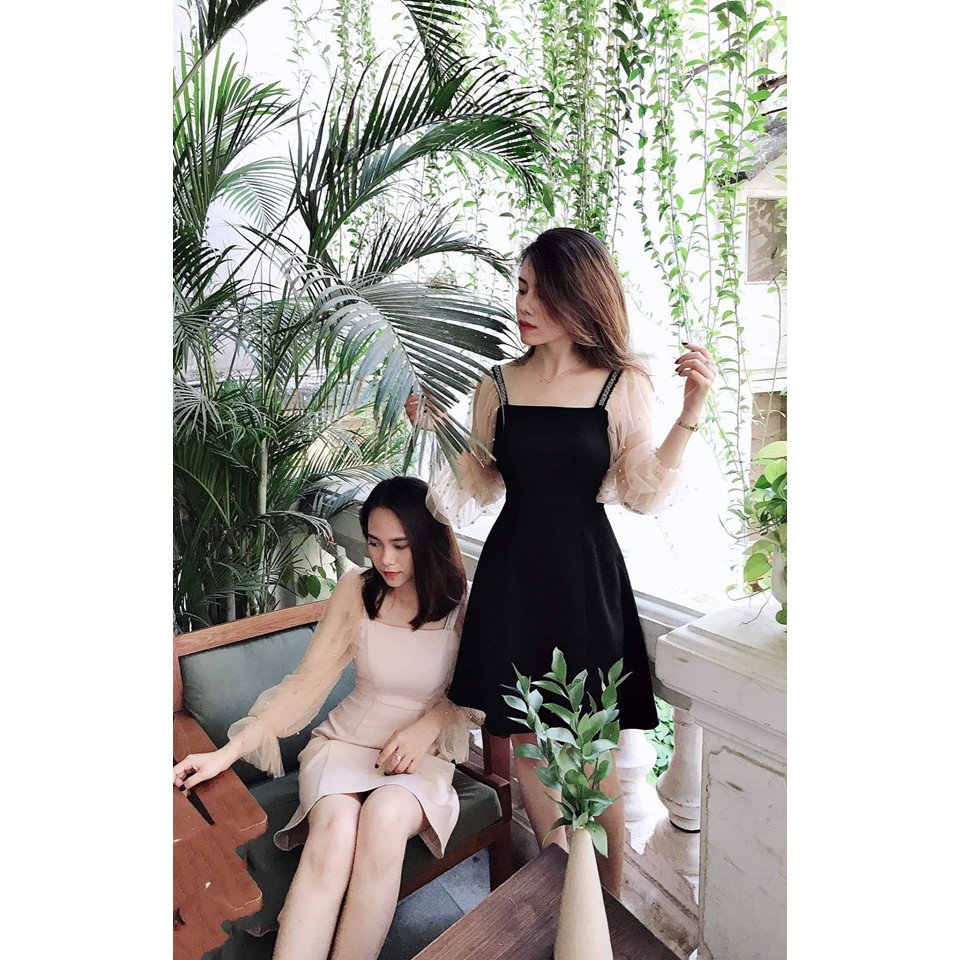 Đầm dự tiệc trắng tay phồng kết hạt siêu xinh