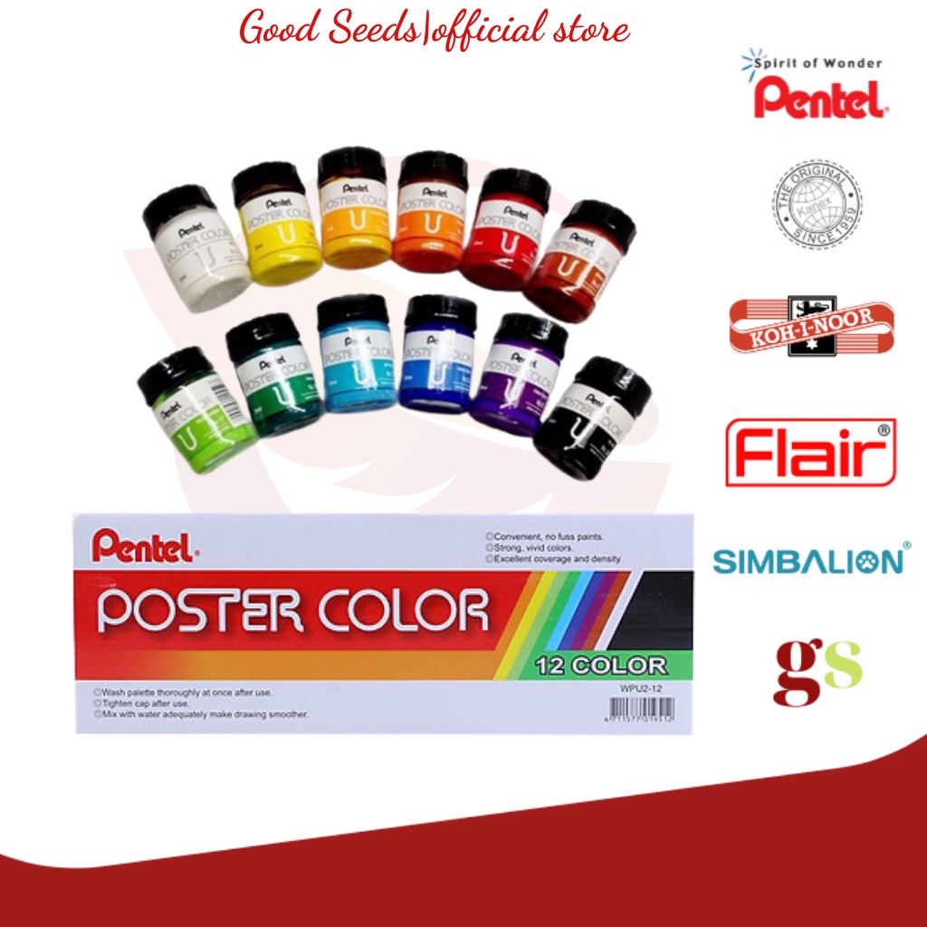 Hộp 12 Màu Vẽ Lọ Pentel Poster WPU2-12 POC-12ESG | Bền Màu Lâu Phai | An Toàn Sức Khỏe