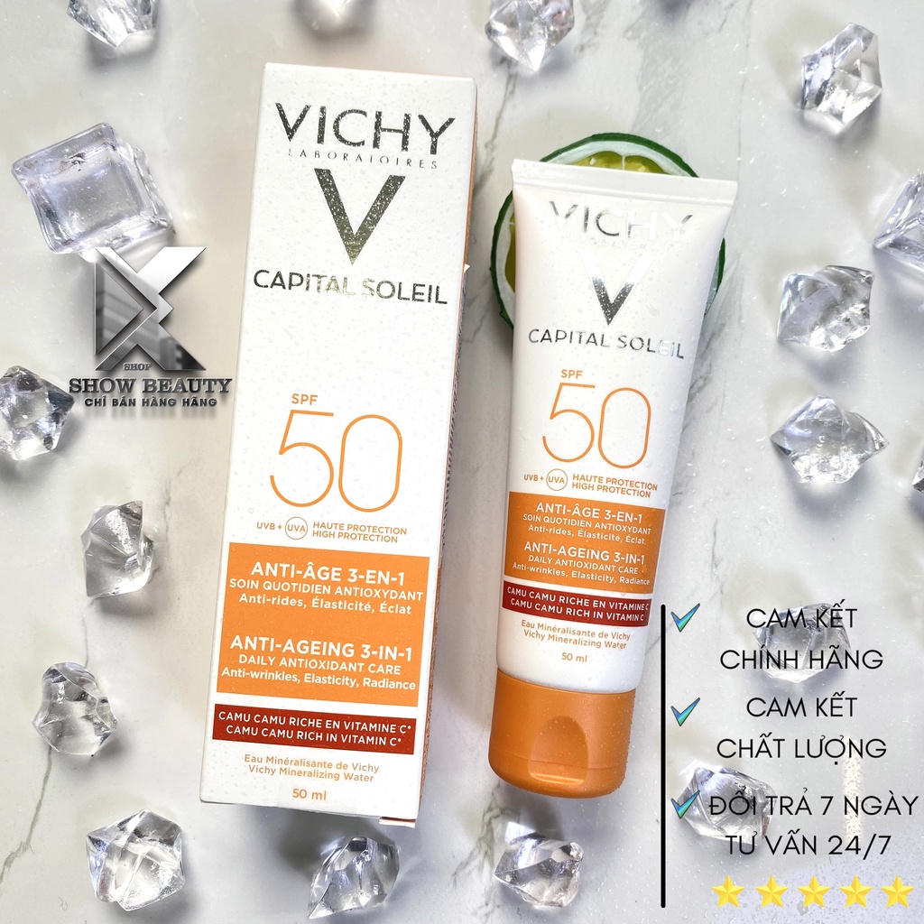 Kem Chống Nắng Vichy Chống Lão Hóa & Dưỡng Da SPF 50 PA+++ Ideal Soleil Anti-Ageing 50ml