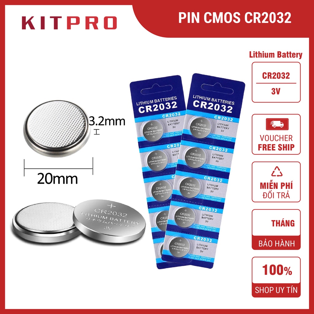 Pin CR2032 3V Lithium Battery 3V Pin CMOS Máy Tính Đồng Hồ Kỹ Thuật Số Chìa Khóa Xe Và Các Thiết Bị Y Tế KITPRO