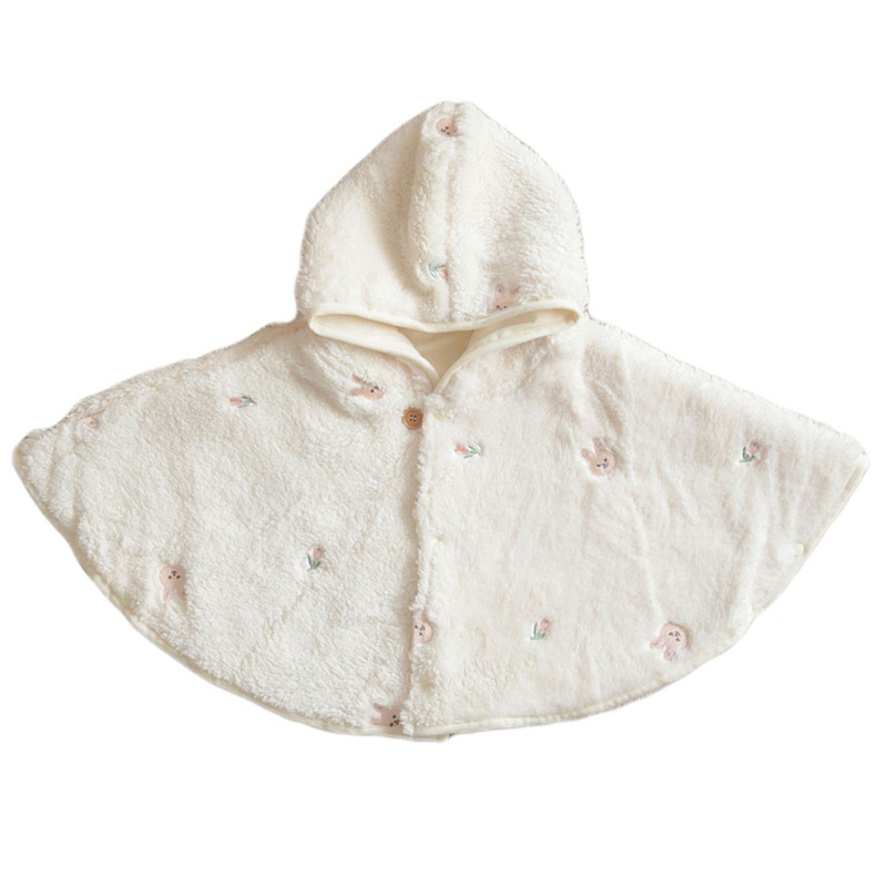 Áo Choàng Poncho Có Mũ Trùm Thêu Họa Tiết Xinh Xắn Theo Phong Cách Mùa Đông Dành Cho Bé