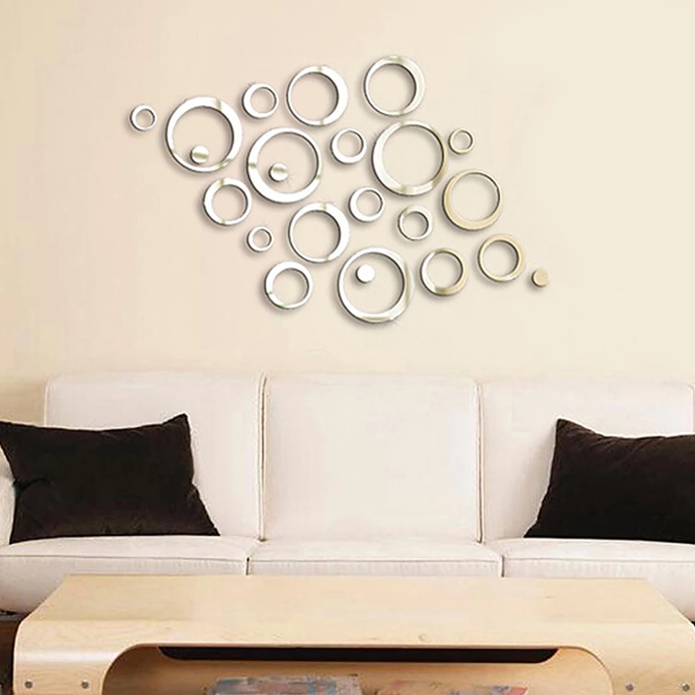 Set 6 miếng dán dạng gương trang trí tường bằng acrylic 3d hình tròn dùng trang trí nội thất