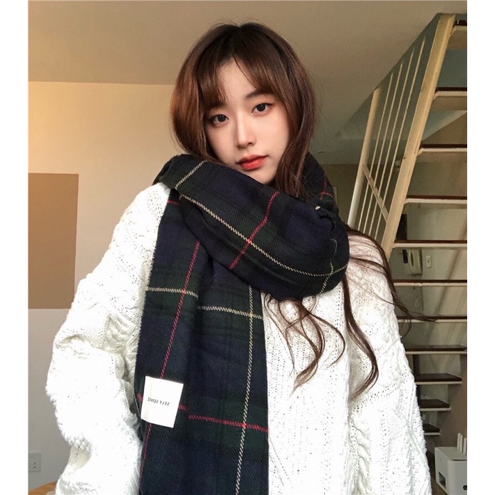 Khăn len choàng cổ cashmere dáng sọc kẻ cực đẹp