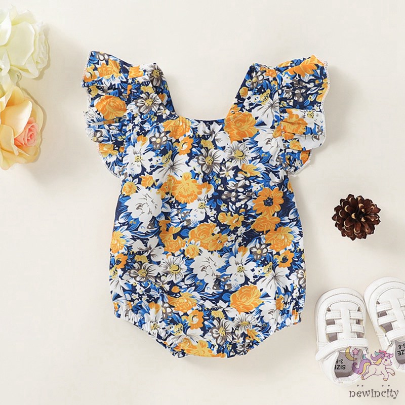 Đầm ngắn tay / Áo liền thân họa tiết hoa xinh xắn cho bé gái