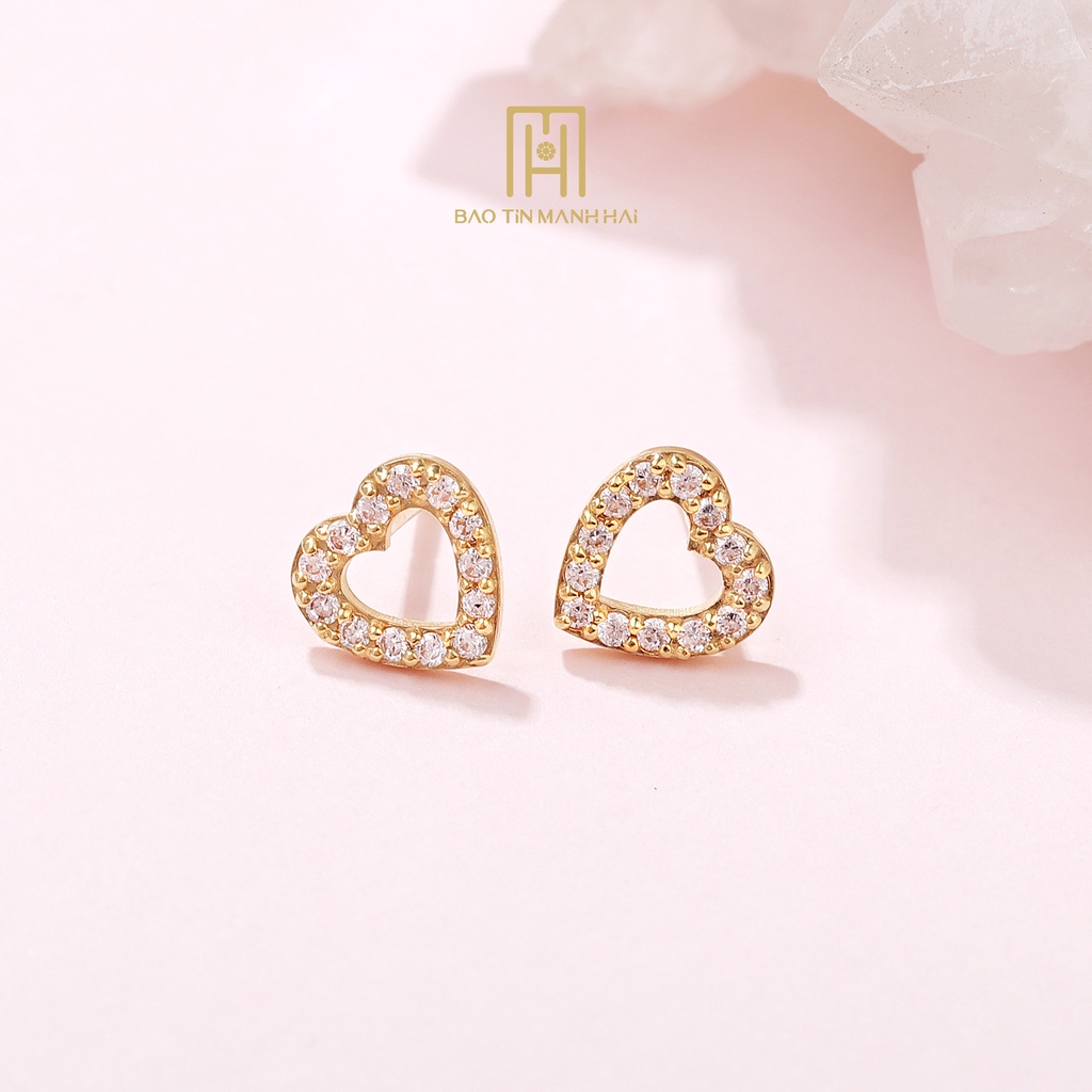 Bông tai nữ đính đá vàng 10k trái tim BLD10K21 Bảo Tín Mạnh Hải