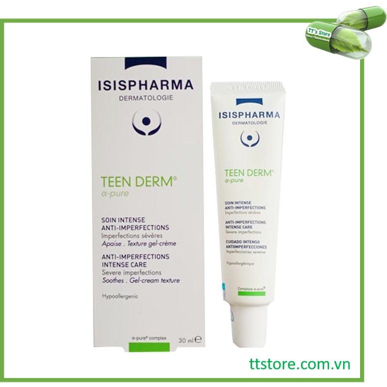 ISIS Pharma TEEN DERM ALPHA PURE 30ml Kem Bôi Chấm Mụn Trứng cá, Giảm Nhờn, Se Khít Lỗ Chân Lông